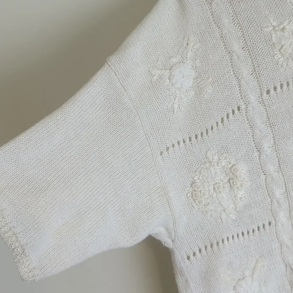 Vintage Cottagecore Cable Knit Embroidered Sweater Women's Oversized Large